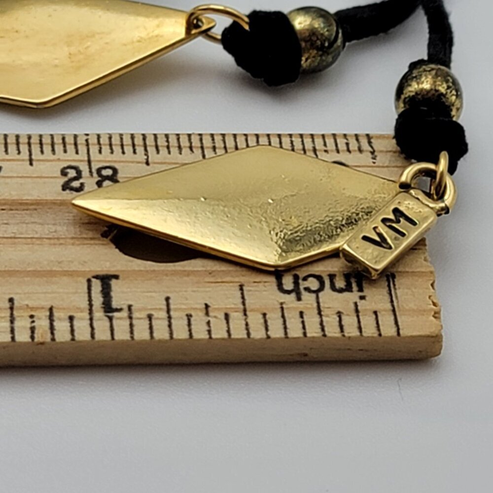 Vanessa Mooney Bolo Tassel Lariat Necklace Black Soft Leather Gold Plated New - Picture 6 of 6